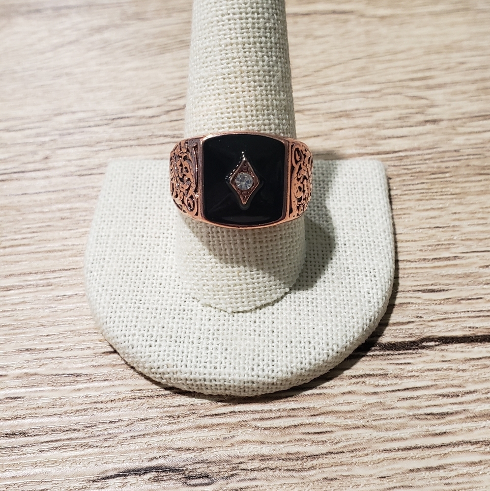 Men's 14k Rose Gold Plated White Sapphire ring - Picture 2 of 15